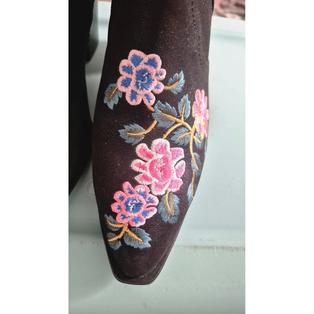 Pioneer Woman Cowgirl Garden Boots Black Floral Embroidered Western Booties 9W - Picture 4 of 13